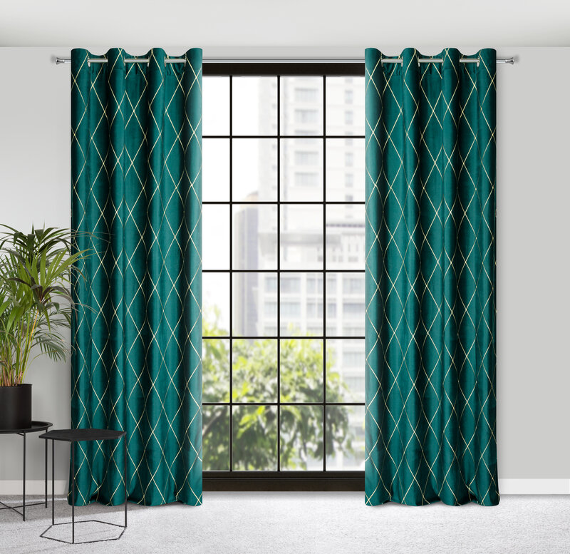 Záves PIERRE CARDIN MARGO na krúžkoch tmavý tyrkysový/zlatý 140x250cm 140x250