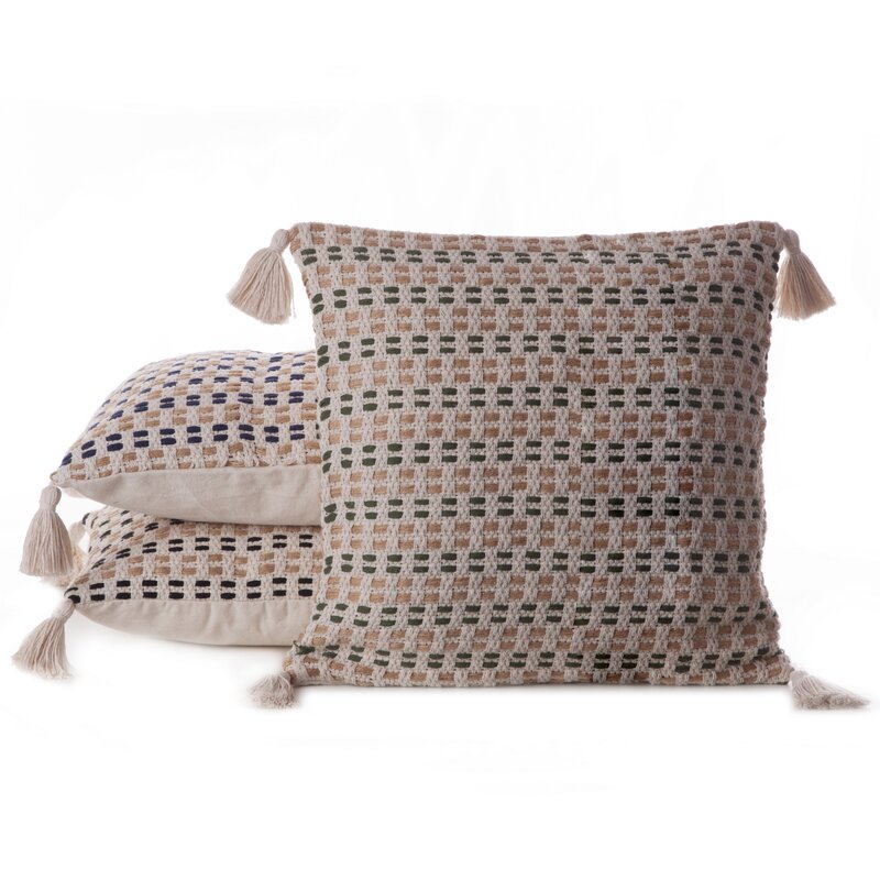 Obliečka na vankúš BOHO so strapcami 45x45cm prírodná/zelená 45x45
