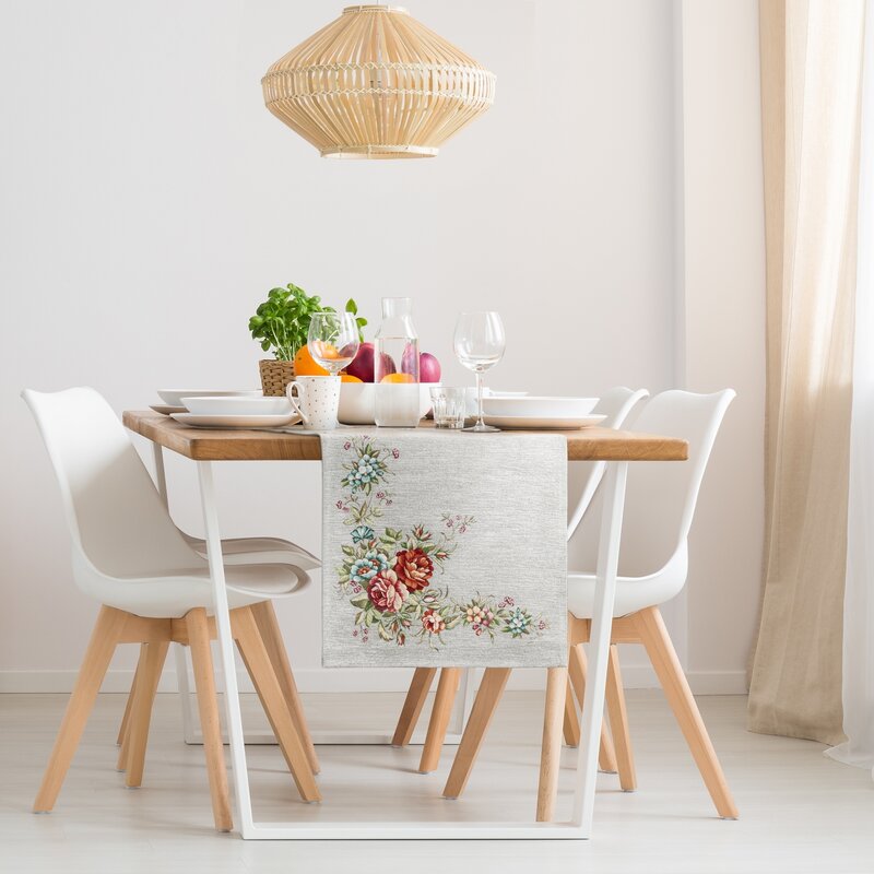 Gobelínový obrus POP so ženilkovou niťou 40x100cm popolavý/kvetinový 40x100
