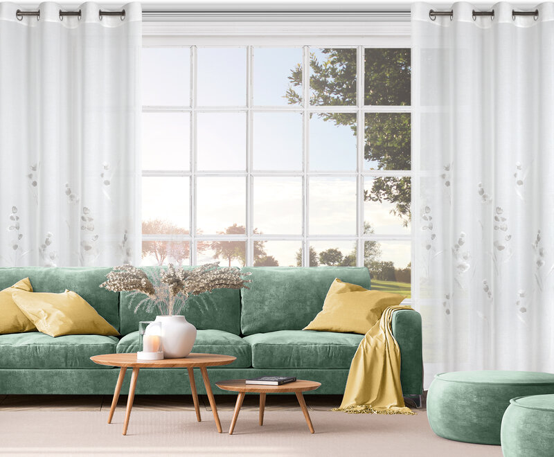 Záclona ISABEL na krúžkoch biela s kvetinovým vzorom 140x250cm 140x250