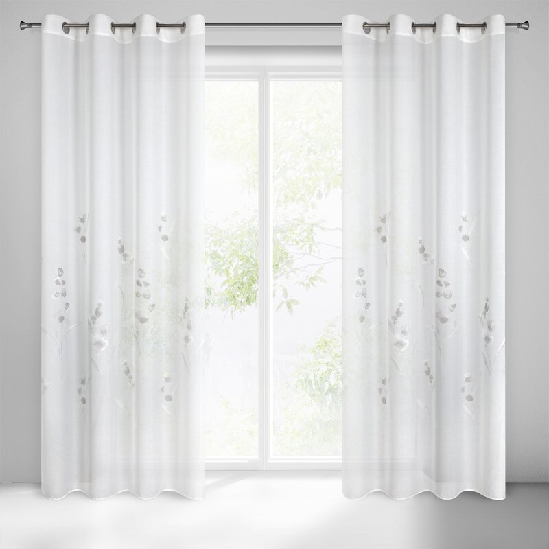 Záclona ISABEL na krúžkoch biela s kvetinovým vzorom 140x250cm 140x250
