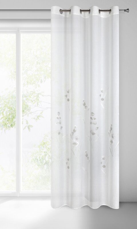 Záclona ISABEL na krúžkoch biela s kvetinovým vzorom 140x250cm 140x250