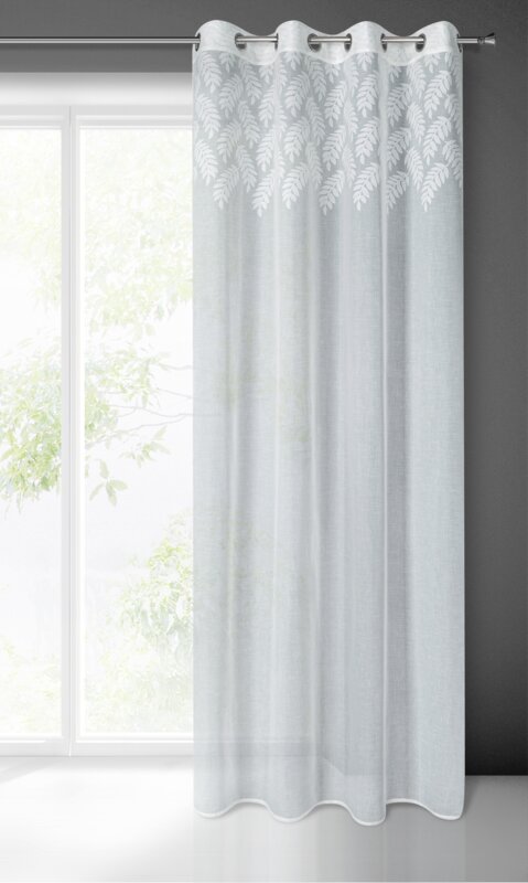 Záclona ANET na krúžkoch biela so vzorom listov 140x250cm 140x250