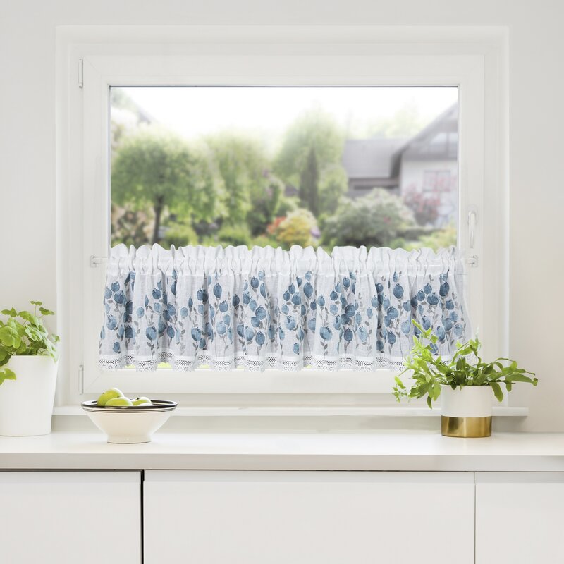 Vitrážová záclona POLA modré kvety 30x150cm 30x150