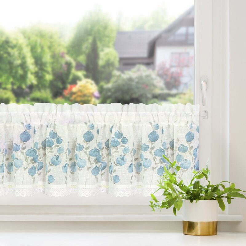 Vitrážová záclona POLA modré kvety 30x150cm 30x150