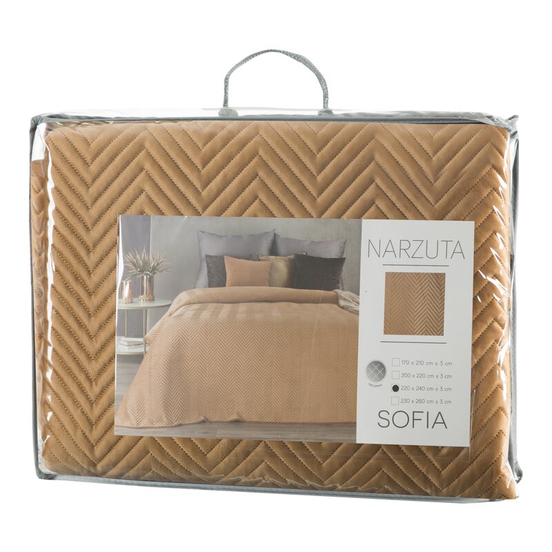 Zamatový prehoz na posteľ SOFIA 200x220 cm medový 200x220