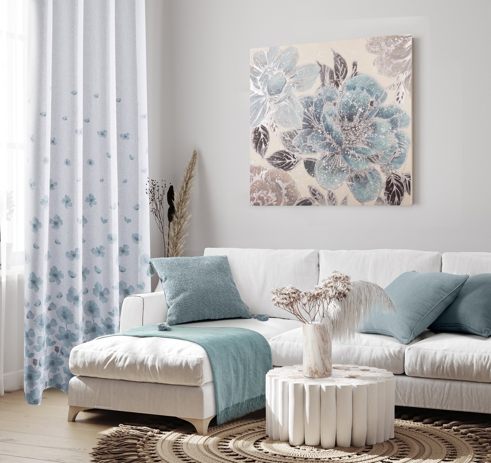 Záclona ANDREA na krúžkoch 140x250cm biela/tyrkysová