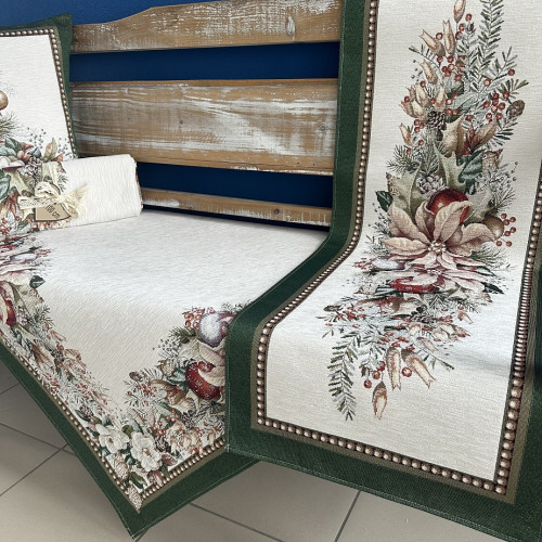 Vianočný gobelínový obrus EDEN 4117 zelený so zlatou niťou 40x100